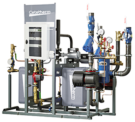 Large Cetetherm unit comprising of pipes tanks components and wires.